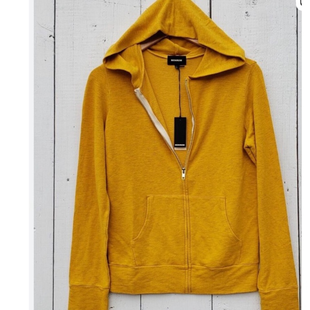 Monrow SuperSoft Long Sleeve Full Zip Lounge Spicy Mustard Medium NWT - Picture 4 of 6